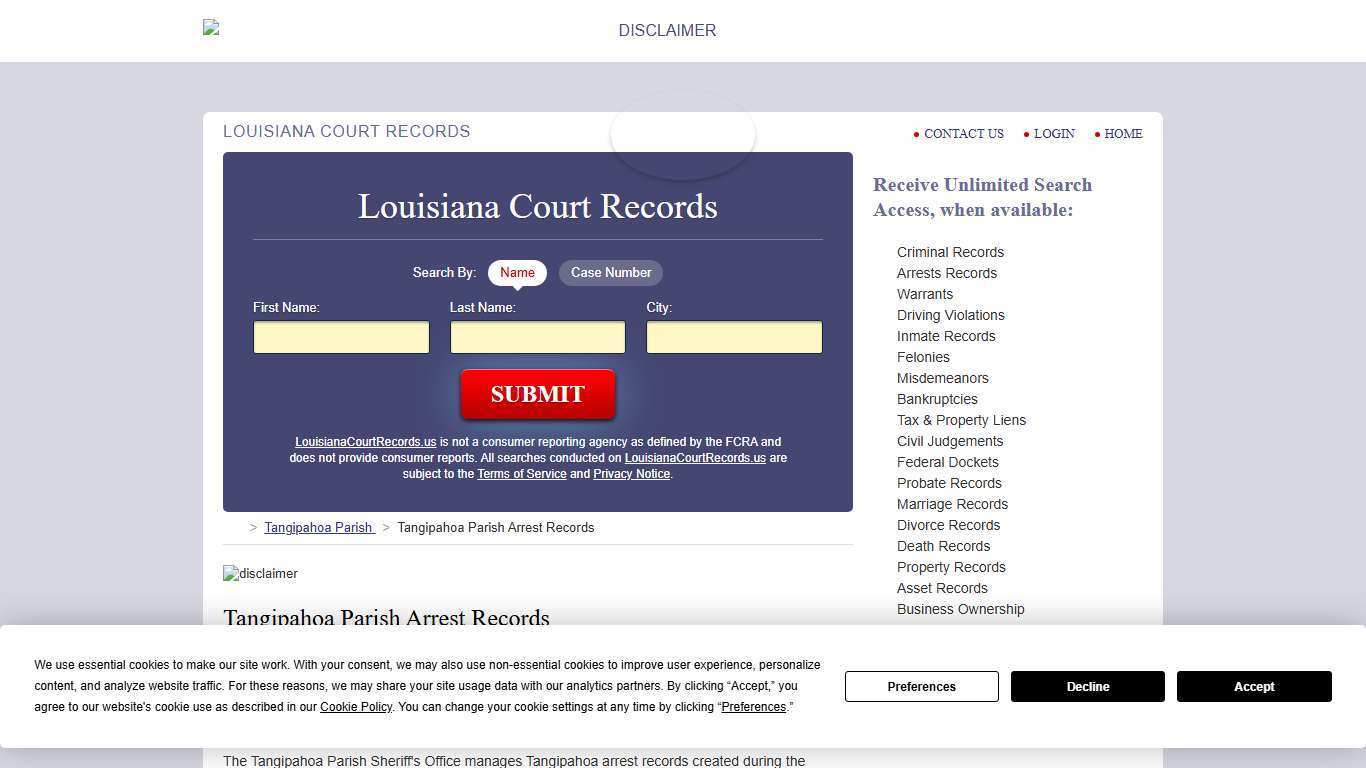 Tangipahoa Parish Arrest Records | LouisianaCourtRecords.us