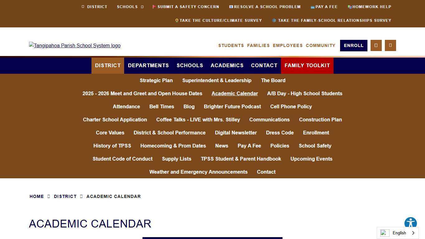 Academic Calendar - Tangipahoa Parish School System