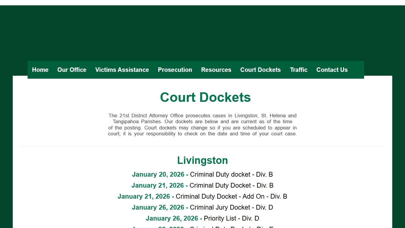 21st Judicial District Attorney's Office | Scott M. Perrilloux > Court Dockets
